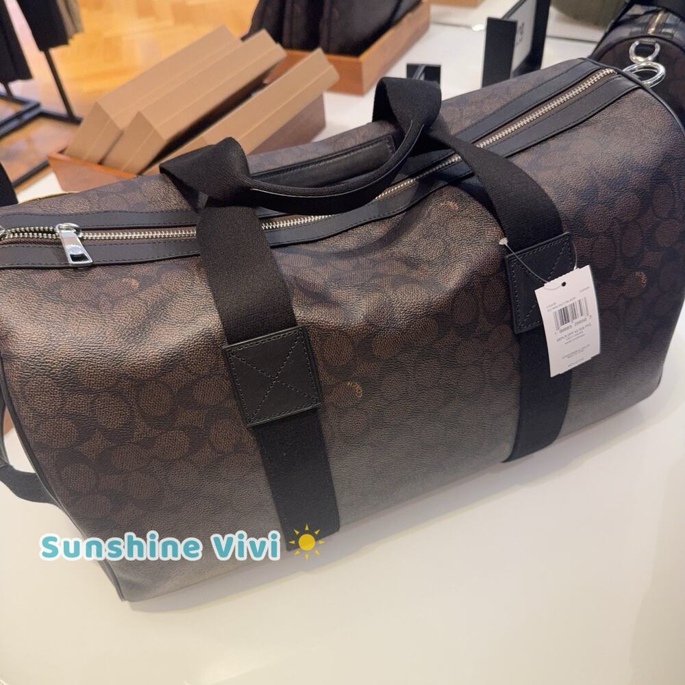 NWT Coach Explorer Duffle Bag 45 Signature Canvas Patches CGA25 Walnut/Black - Picture 7 of 7